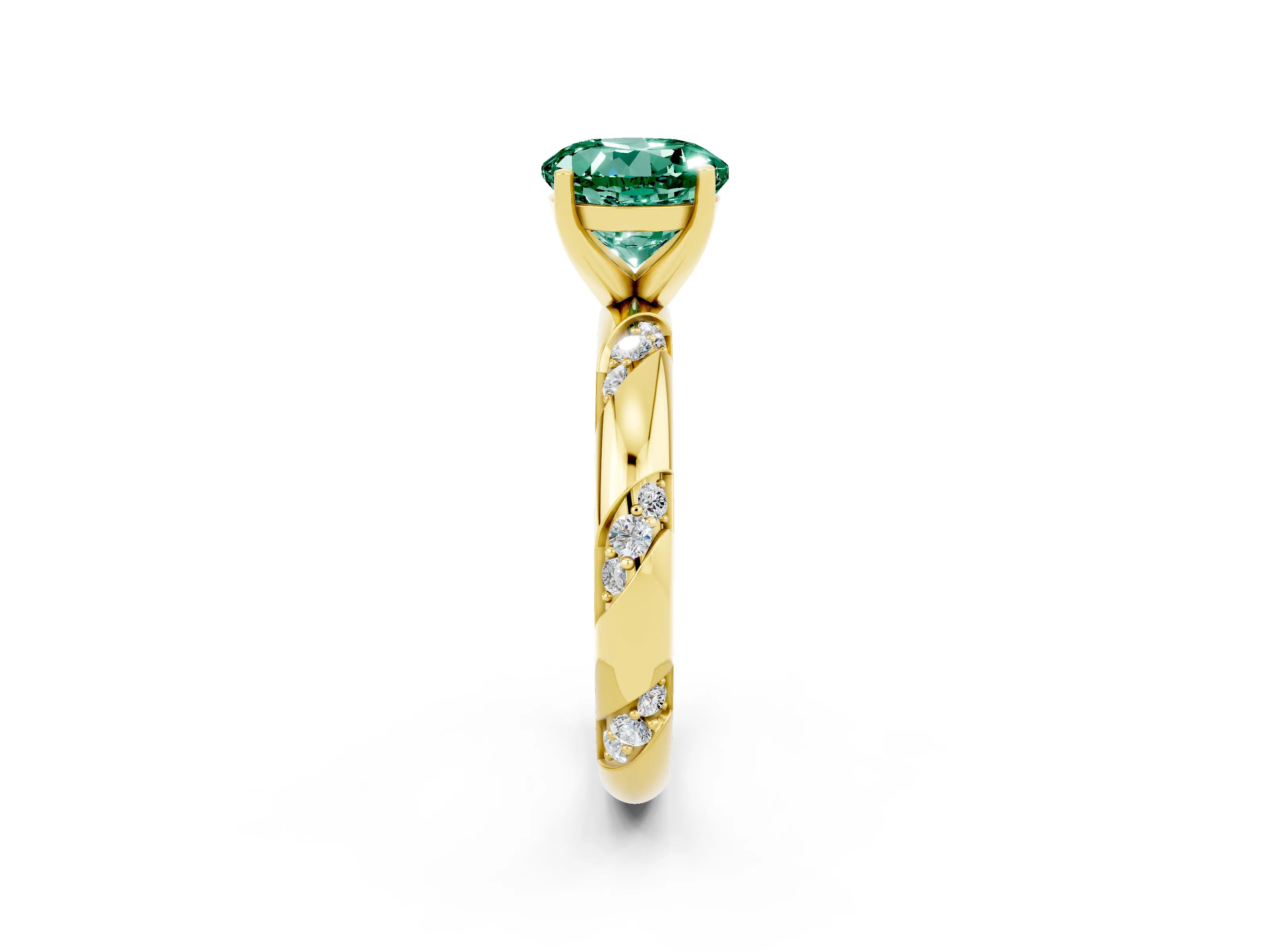 Yellow gold Round Cut Solitaire Diamond Engagement Ring with Twisted Pave Band and Four-Prong Setting_2