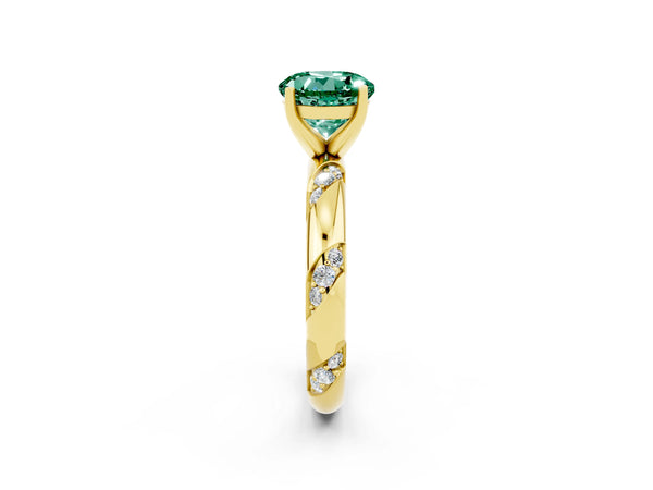 Yellow gold Round Cut Green Sapphire Solitaire Engagement Ring with Twisted Round  Accent Band and Prong Setting
