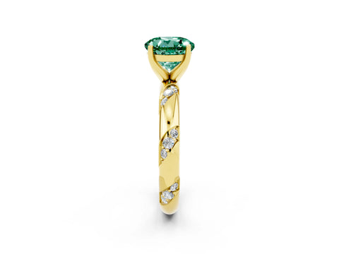 Yellow gold Round Cut Solitaire Diamond Engagement Ring with Twisted Pave Band and Four-Prong Setting_2