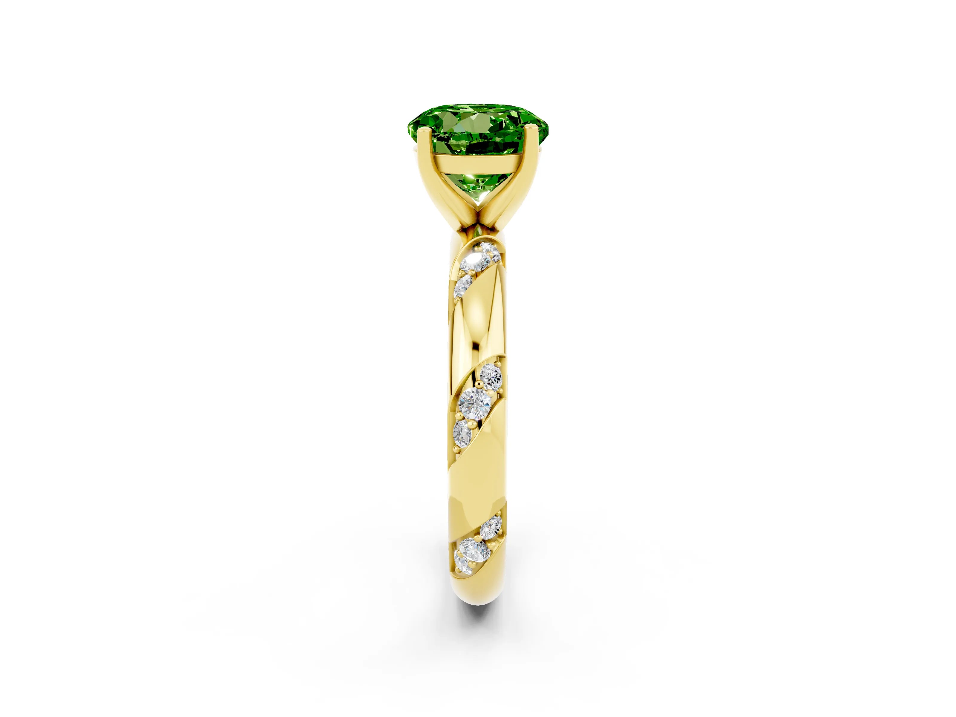 Yellow gold Round Cut Solitaire Diamond Engagement Ring with Twisted Pave Band and Four-Prong Setting_2