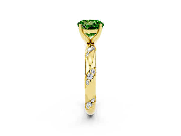 Yellow gold Round Cut Solitaire Diamond Engagement Ring with Twisted Pave Band and Four-Prong Setting