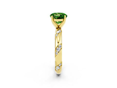 Yellow gold Round Cut Solitaire Diamond Engagement Ring with Twisted Pave Band and Four-Prong Setting_2