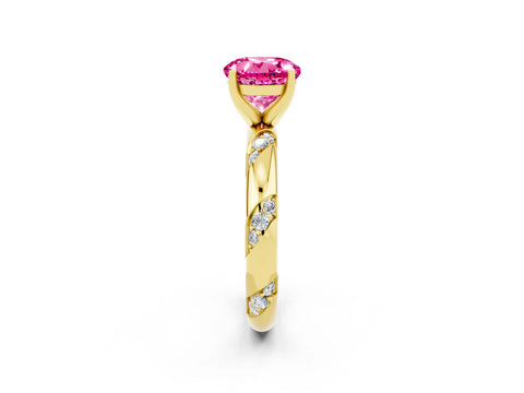 Yellow gold Round Cut Solitaire Diamond Engagement Ring with Twisted Pave Band and Four-Prong Setting_2