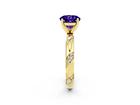 Yellow gold Round Cut Solitaire Diamond Engagement Ring with Twisted Pave Band and Four-Prong Setting_2