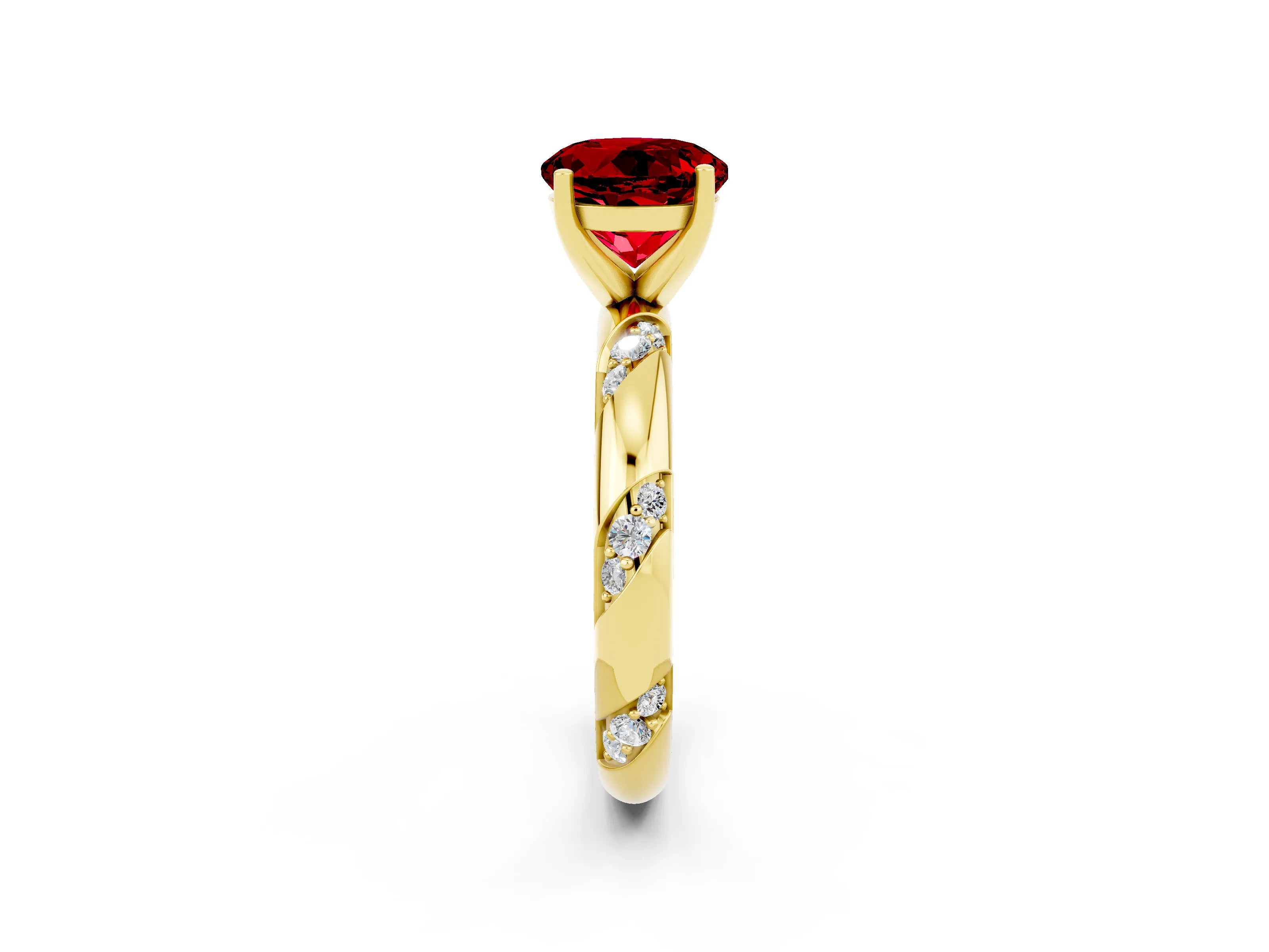 Yellow gold Round Cut Solitaire Diamond Engagement Ring with Twisted Pave Band and Four-Prong Setting_2