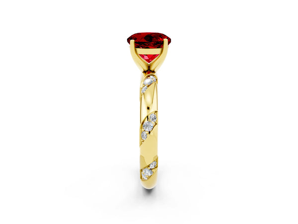 Yellow gold Round Cut Solitaire Diamond Engagement Ring with Twisted Pave Band and Four-Prong Setting