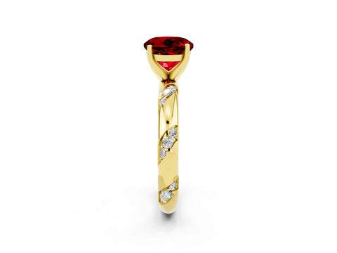 Yellow gold Round Cut Solitaire Diamond Engagement Ring with Twisted Pave Band and Four-Prong Setting_2