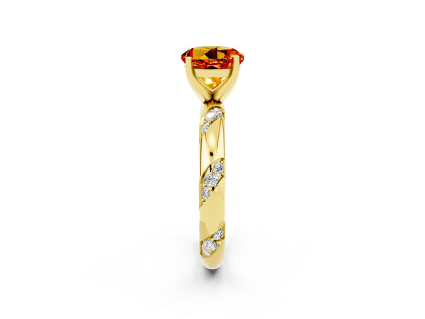 Yellow gold Round Cut Citrine Solitaire Engagement Ring with Twisted Round  Accent Band and Prong Setting