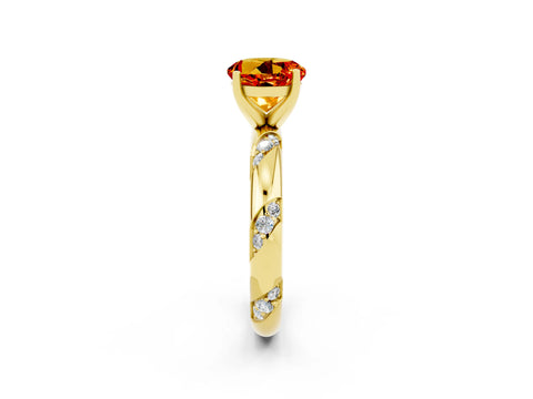 Yellow gold Round Cut Solitaire Diamond Engagement Ring with Twisted Pave Band and Four-Prong Setting_2