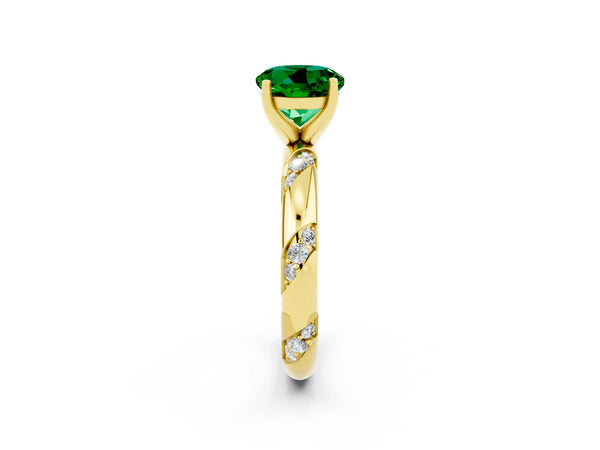 Yellow gold Round Cut Emerald Solitaire Engagement Ring with Twisted Round  Accent Band and Prong Setting