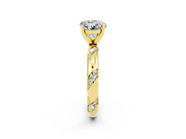 Yellow gold Round Cut Moissanite Solitaire Engagement Ring with Twisted Round  Accent Band and Prong Setting