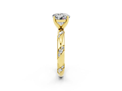 Yellow gold Round Cut Solitaire Diamond Engagement Ring with Twisted Pave Band and Four-Prong Setting_2