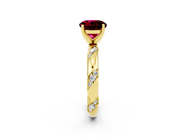 Yellow gold Round Cut Garnet Solitaire Engagement Ring with Twisted Round  Accent Band and Prong Setting