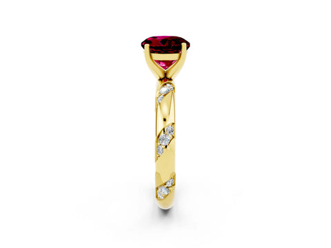 Yellow gold Round Cut Solitaire Diamond Engagement Ring with Twisted Pave Band and Four-Prong Setting_2