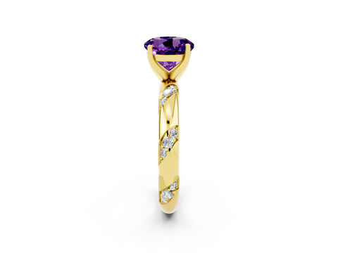 Yellow gold Round Cut Solitaire Diamond Engagement Ring with Twisted Pave Band and Four-Prong Setting_2