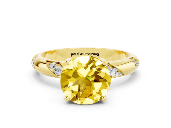 Yellow gold Round Cut Yellow Sapphire Solitaire Engagement Ring with Twisted Round  Accent Band and Prong Setting