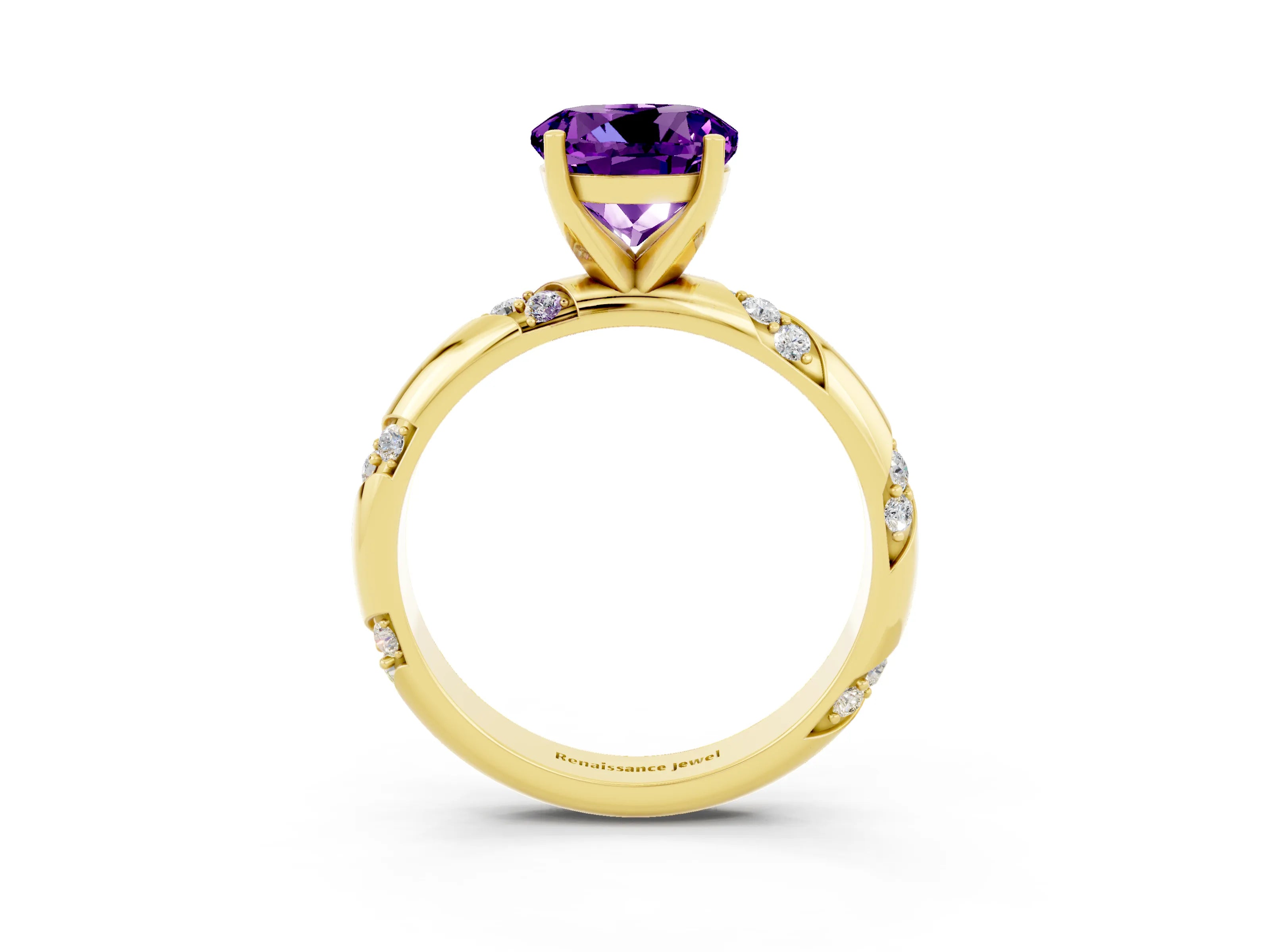 Yellow gold Round Cut Solitaire Diamond Engagement Ring with Twisted Pave Band and Four-Prong Setting_3