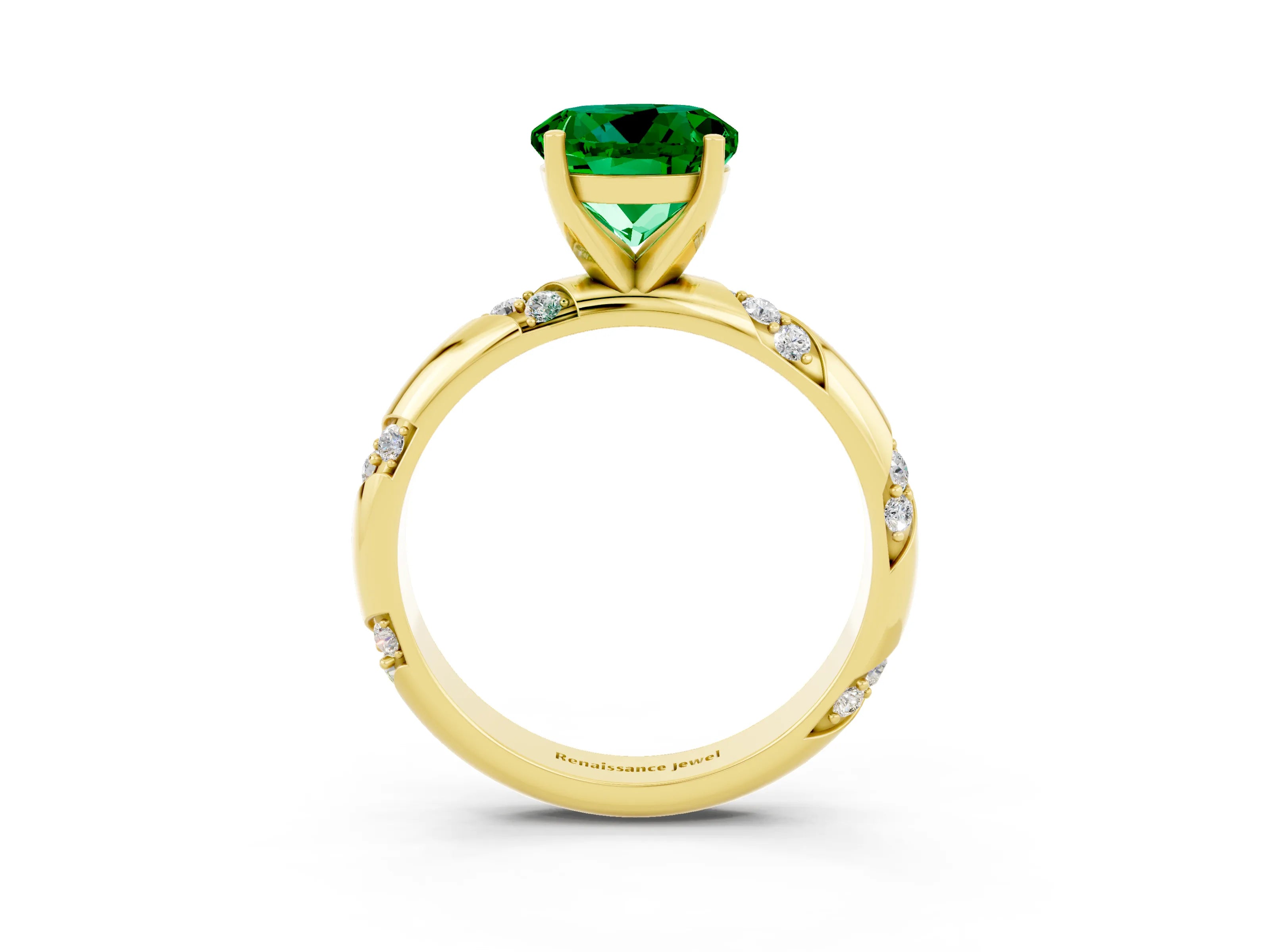 Yellow gold Round Cut Solitaire Diamond Engagement Ring with Twisted Pave Band and Four-Prong Setting_3