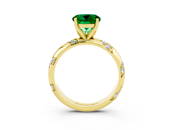Yellow gold Round Cut Emerald Solitaire Engagement Ring with Twisted Round  Accent Band and Prong Setting