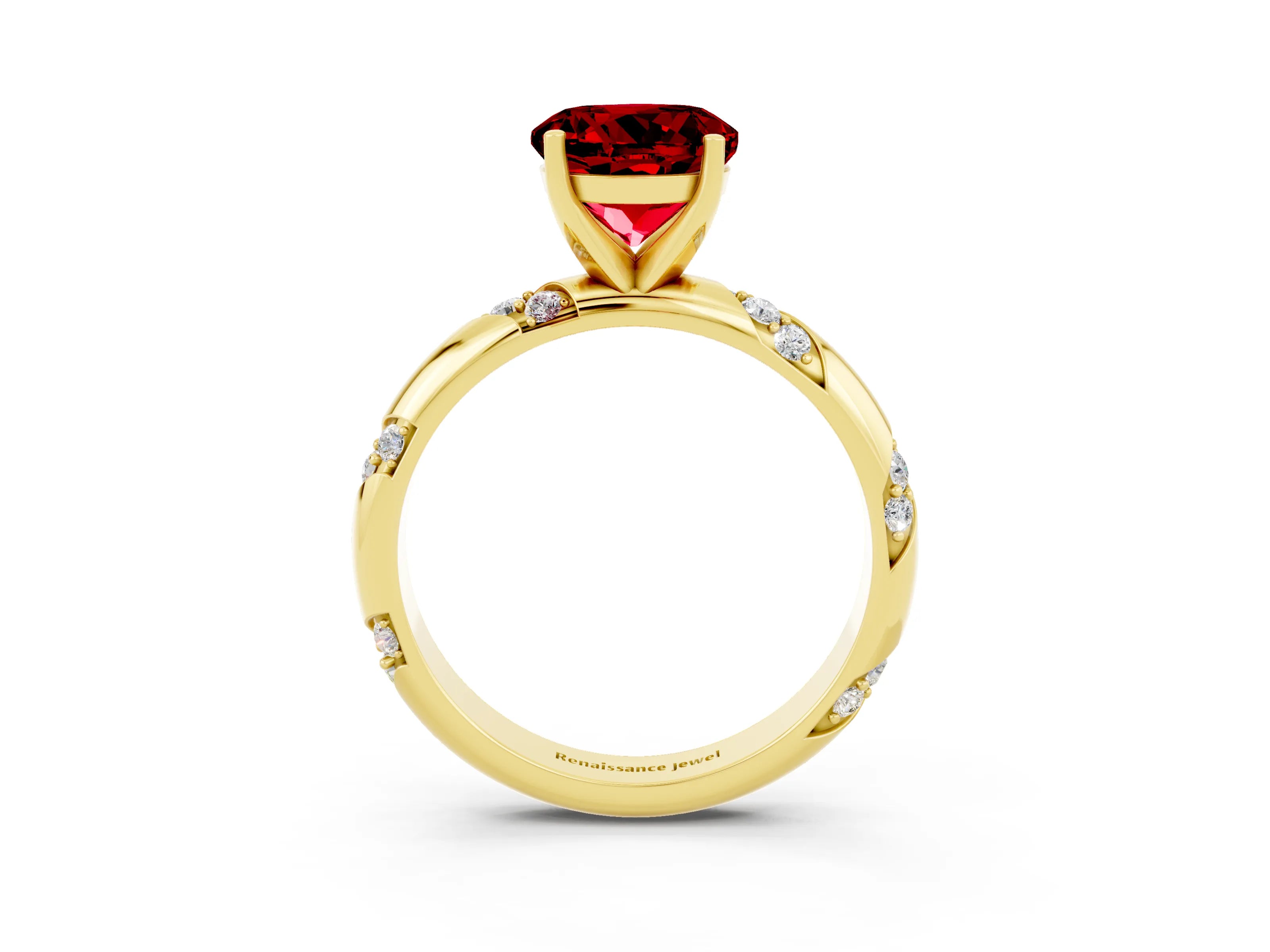 Yellow gold Round Cut Solitaire Diamond Engagement Ring with Twisted Pave Band and Four-Prong Setting_3