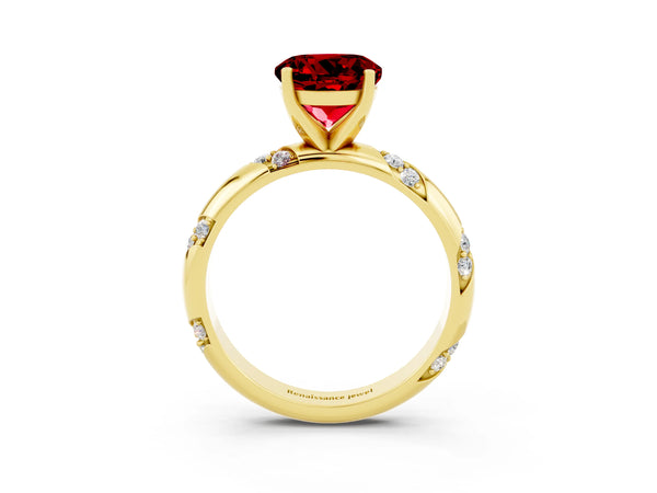 Yellow gold Round Cut Solitaire Diamond Engagement Ring with Twisted Pave Band and Four-Prong Setting