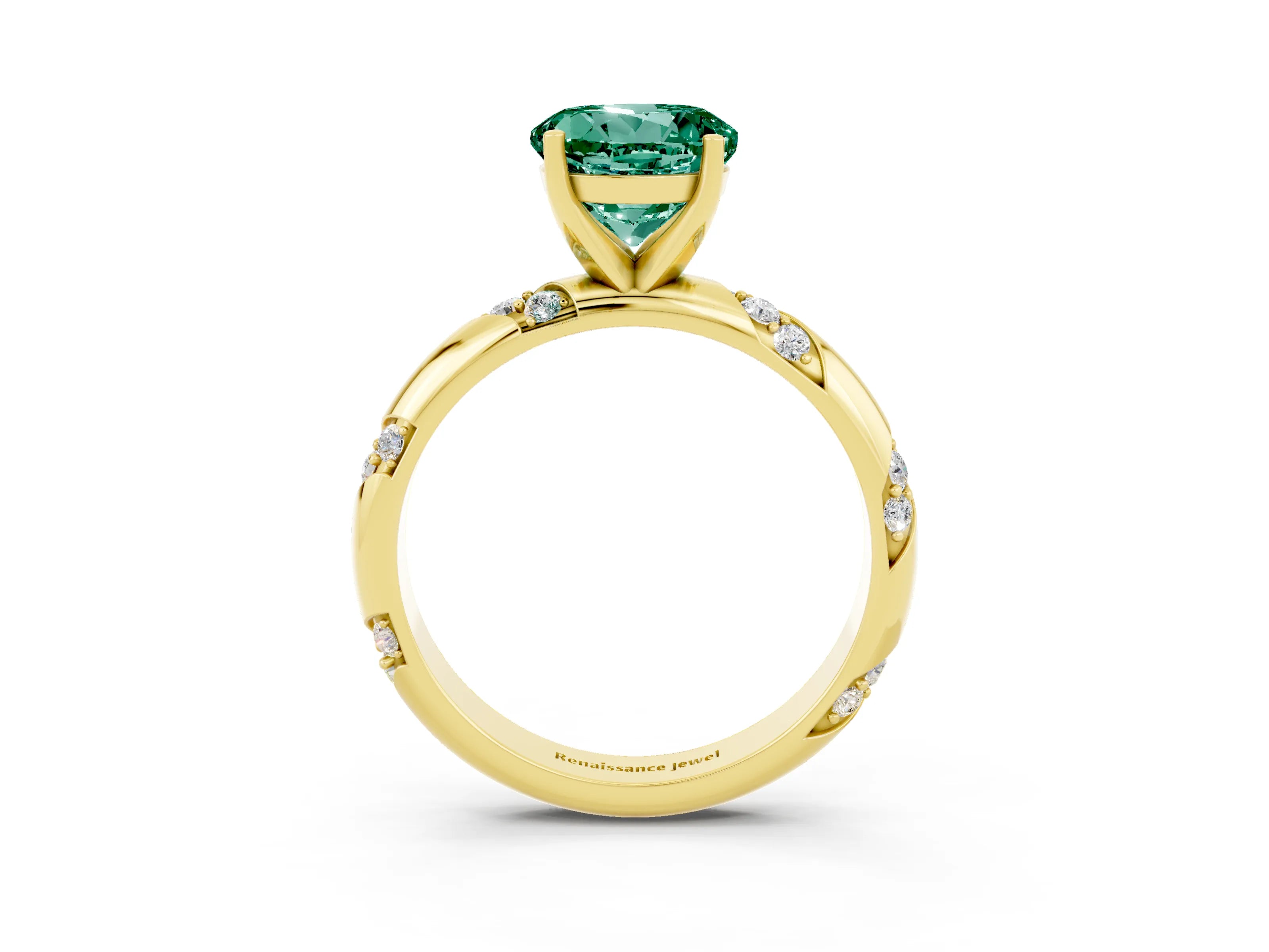Yellow gold Round Cut Solitaire Diamond Engagement Ring with Twisted Pave Band and Four-Prong Setting_3