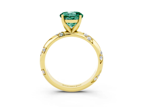 Yellow gold Round Cut Green Sapphire Solitaire Engagement Ring with Twisted Round  Accent Band and Prong Setting