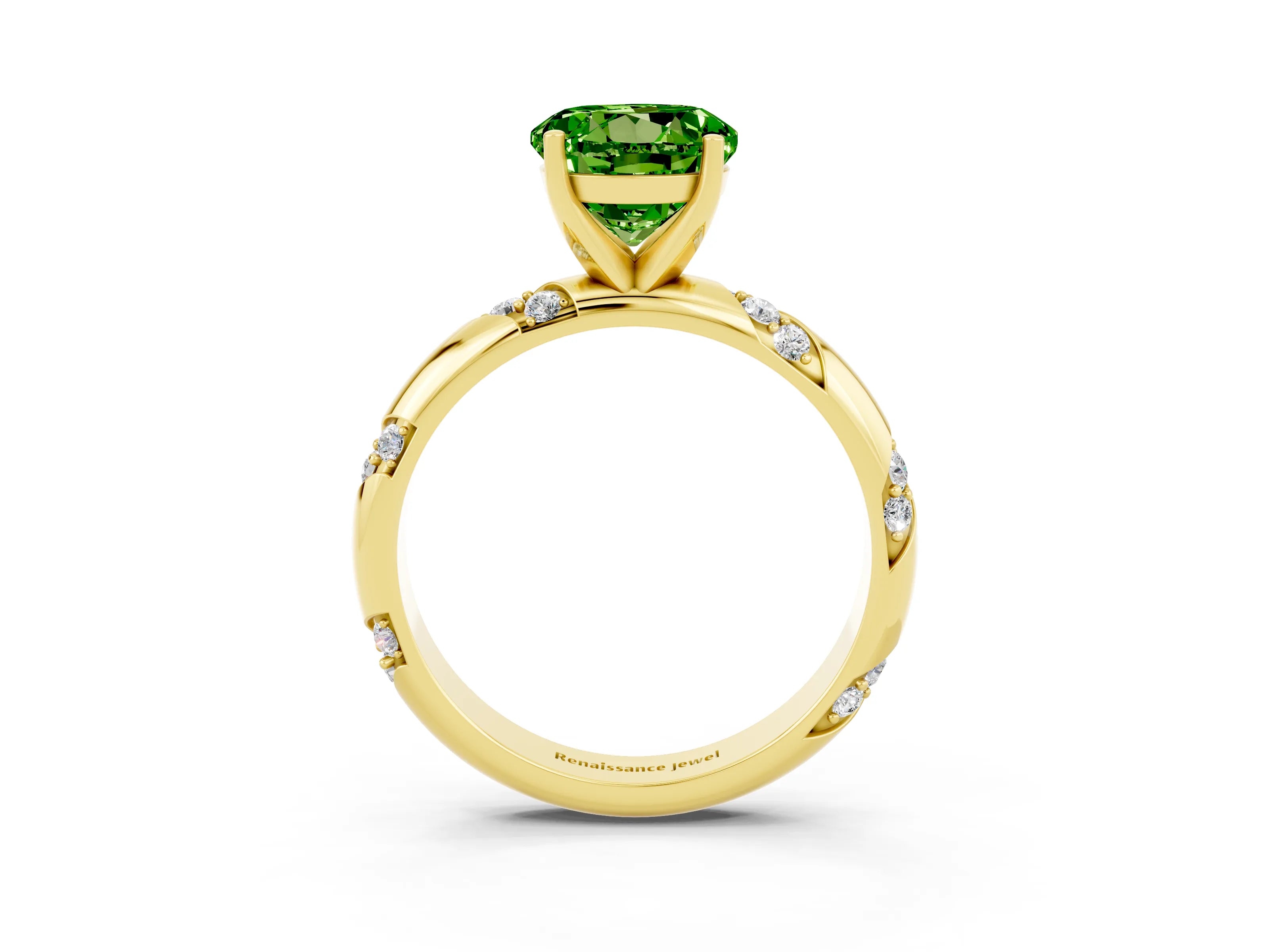 Yellow gold Round Cut Solitaire Diamond Engagement Ring with Twisted Pave Band and Four-Prong Setting_3