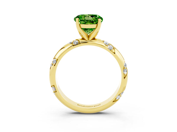 Yellow gold Round Cut Solitaire Diamond Engagement Ring with Twisted Pave Band and Four-Prong Setting