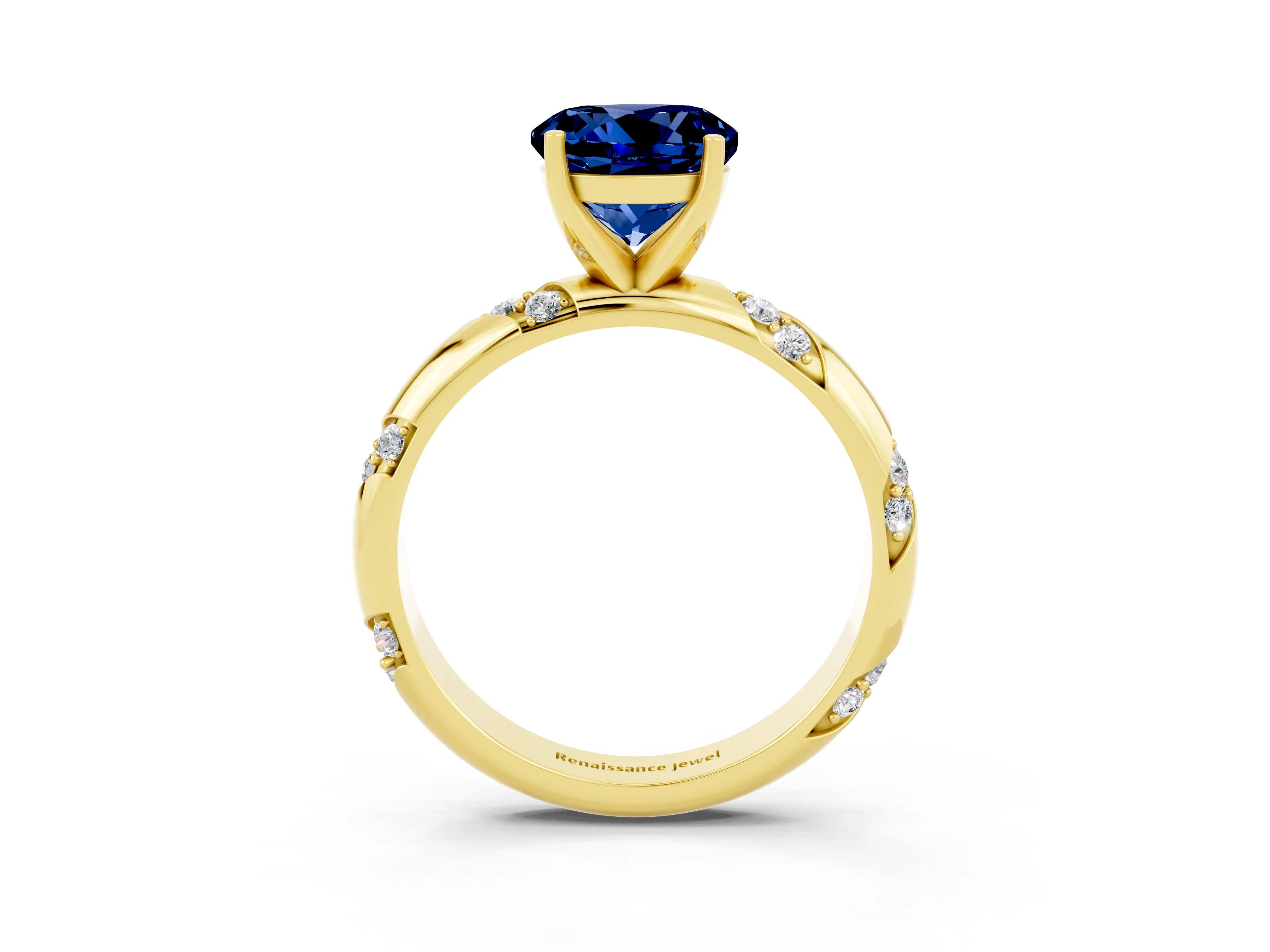 Yellow gold Round Cut Solitaire Diamond Engagement Ring with Twisted Pave Band and Four-Prong Setting_3