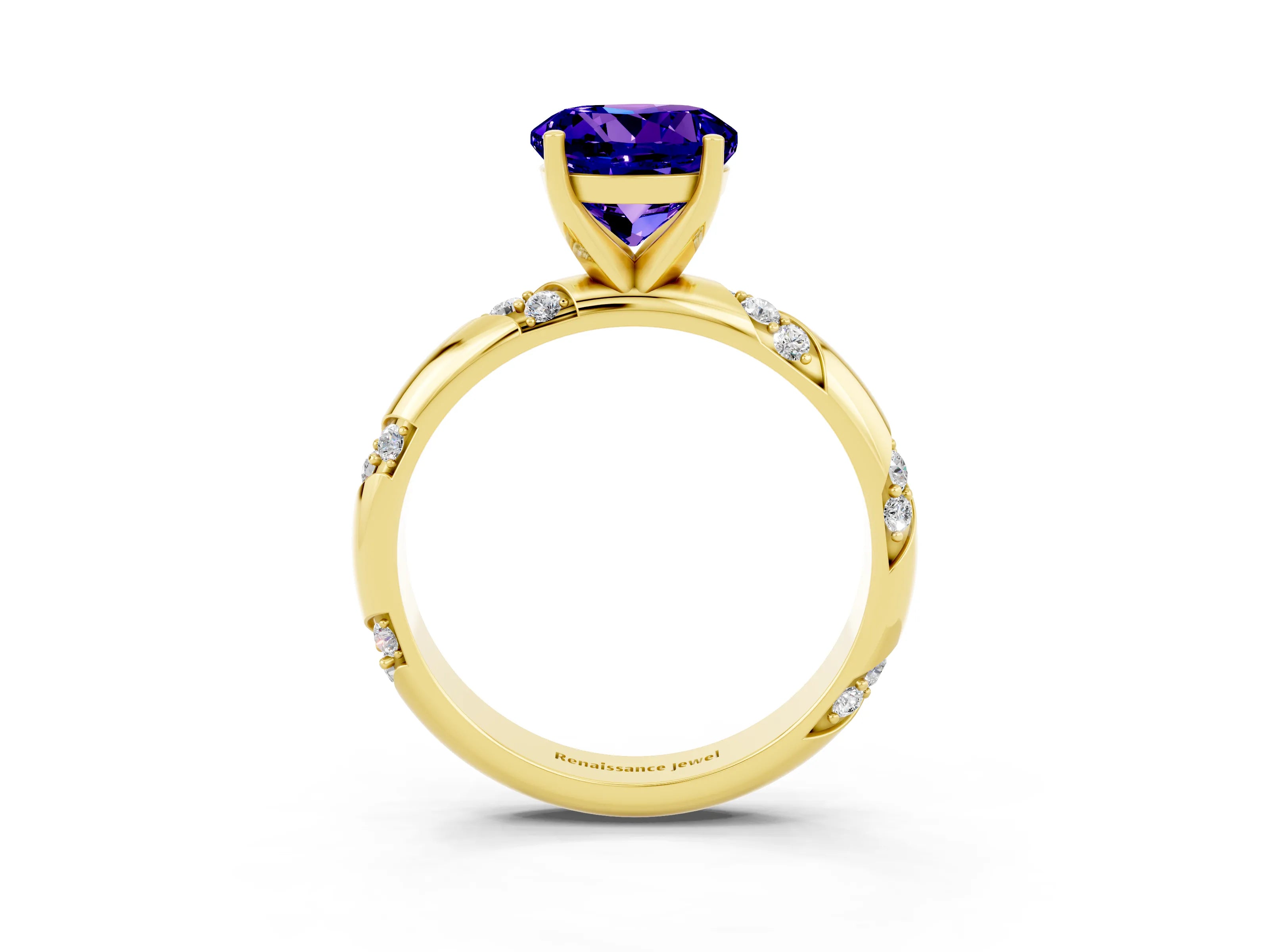 Yellow gold Round Cut Solitaire Diamond Engagement Ring with Twisted Pave Band and Four-Prong Setting_3