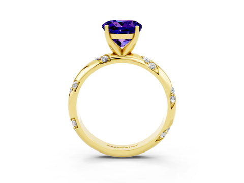 Yellow gold Round Cut Solitaire Diamond Engagement Ring with Twisted Pave Band and Four-Prong Setting_3