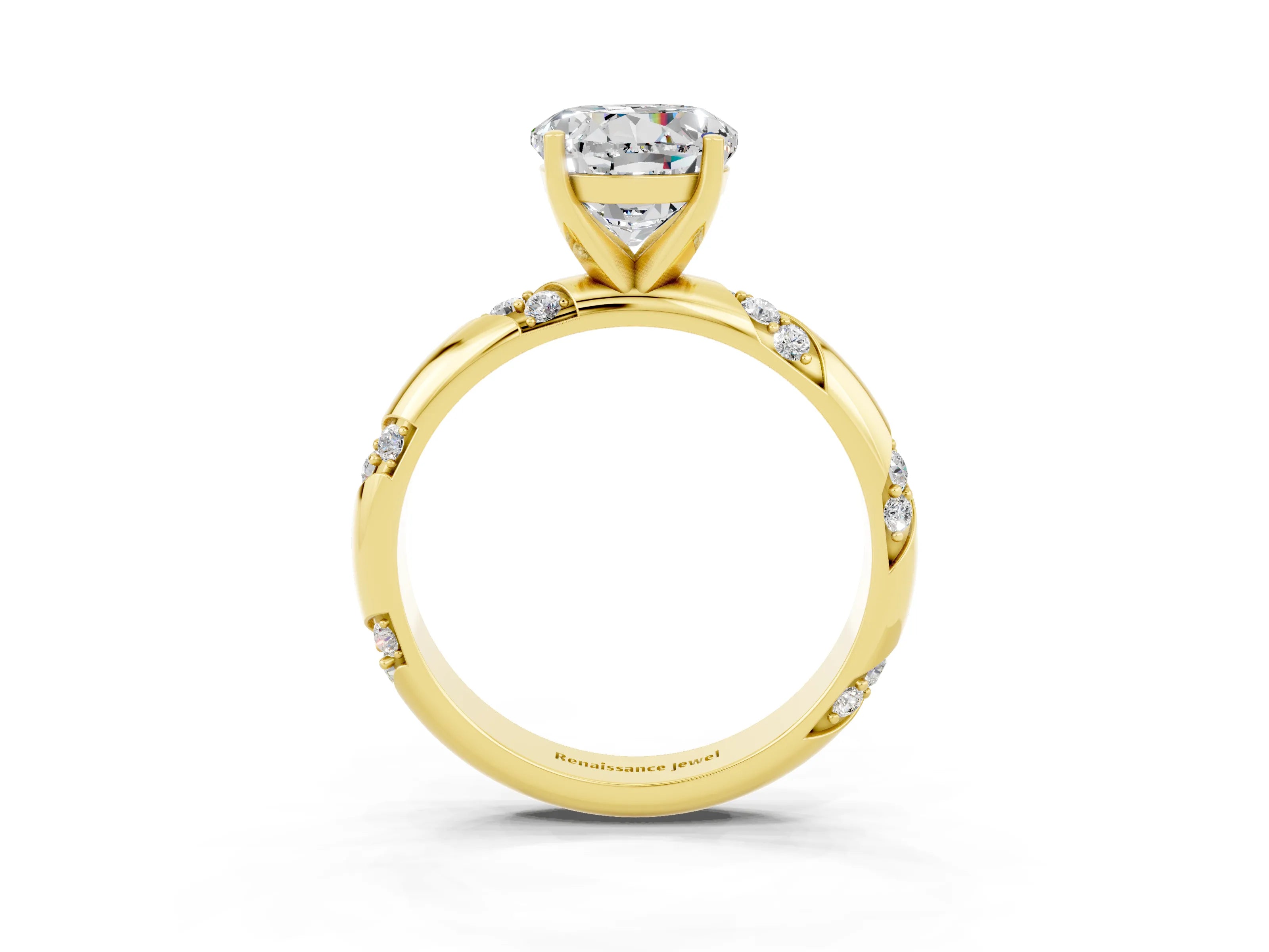 Yellow gold Round Cut Solitaire Diamond Engagement Ring with Twisted Pave Band and Four-Prong Setting_3