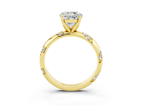 Yellow gold Round Cut Moissanite Solitaire Engagement Ring with Twisted Round  Accent Band and Prong Setting