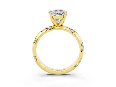Yellow gold Round Cut Solitaire Diamond Engagement Ring with Twisted Pave Band and Four-Prong Setting_3