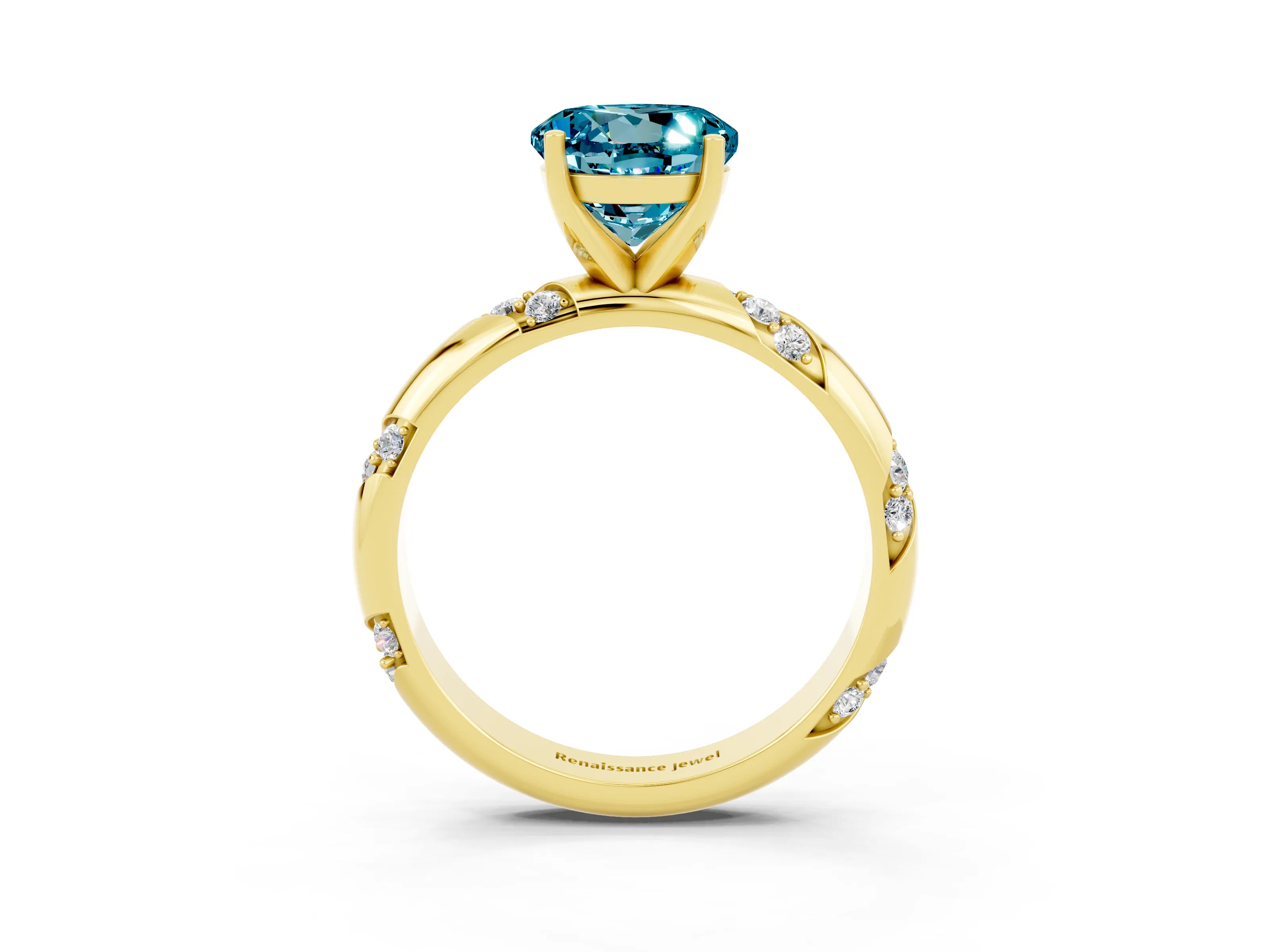 Yellow gold Round Cut Solitaire Diamond Engagement Ring with Twisted Pave Band and Four-Prong Setting_3