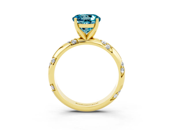 Yellow gold Round Cut Solitaire Diamond Engagement Ring with Twisted Pave Band and Four-Prong Setting