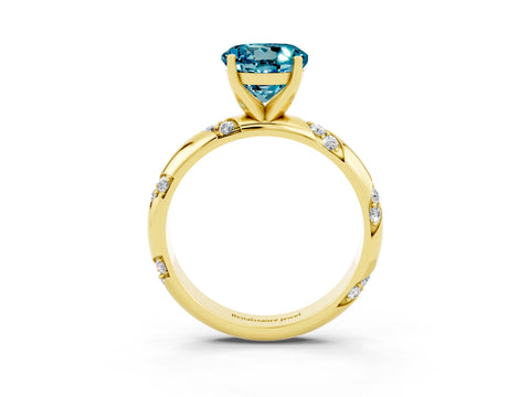 Yellow gold Round Cut Solitaire Diamond Engagement Ring with Twisted Pave Band and Four-Prong Setting_3