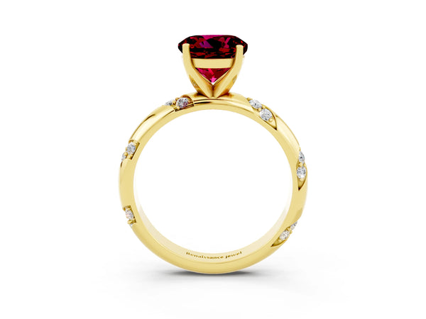 Yellow gold Round Cut Garnet Solitaire Engagement Ring with Twisted Round  Accent Band and Prong Setting