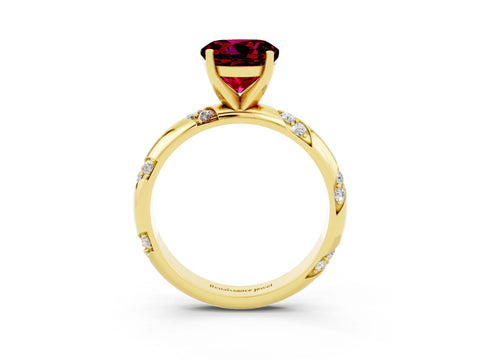 Yellow gold Round Cut Solitaire Diamond Engagement Ring with Twisted Pave Band and Four-Prong Setting_3