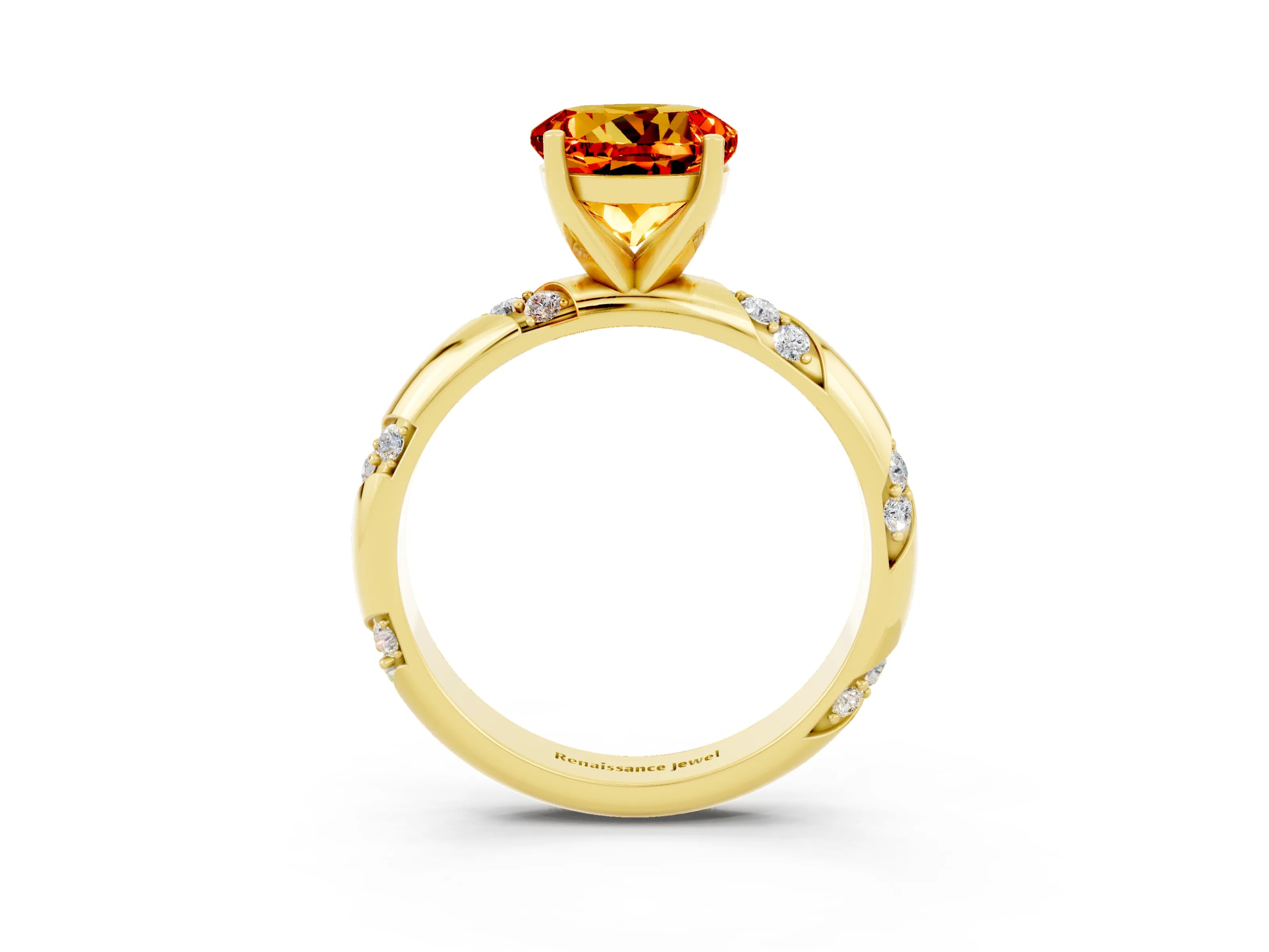 Yellow gold Round Cut Solitaire Diamond Engagement Ring with Twisted Pave Band and Four-Prong Setting_3