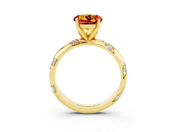 Yellow gold Round Cut Citrine Solitaire Engagement Ring with Twisted Round  Accent Band and Prong Setting