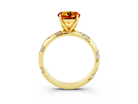 Yellow gold Round Cut Solitaire Diamond Engagement Ring with Twisted Pave Band and Four-Prong Setting_3