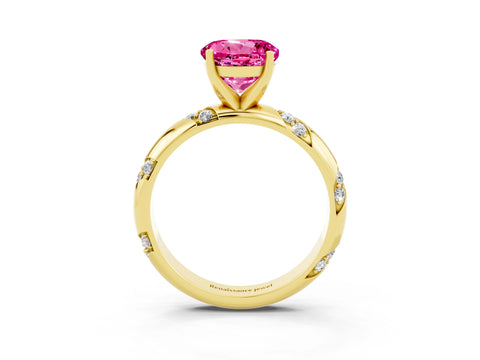 Yellow gold Round Cut Solitaire Diamond Engagement Ring with Twisted Pave Band and Four-Prong Setting_3