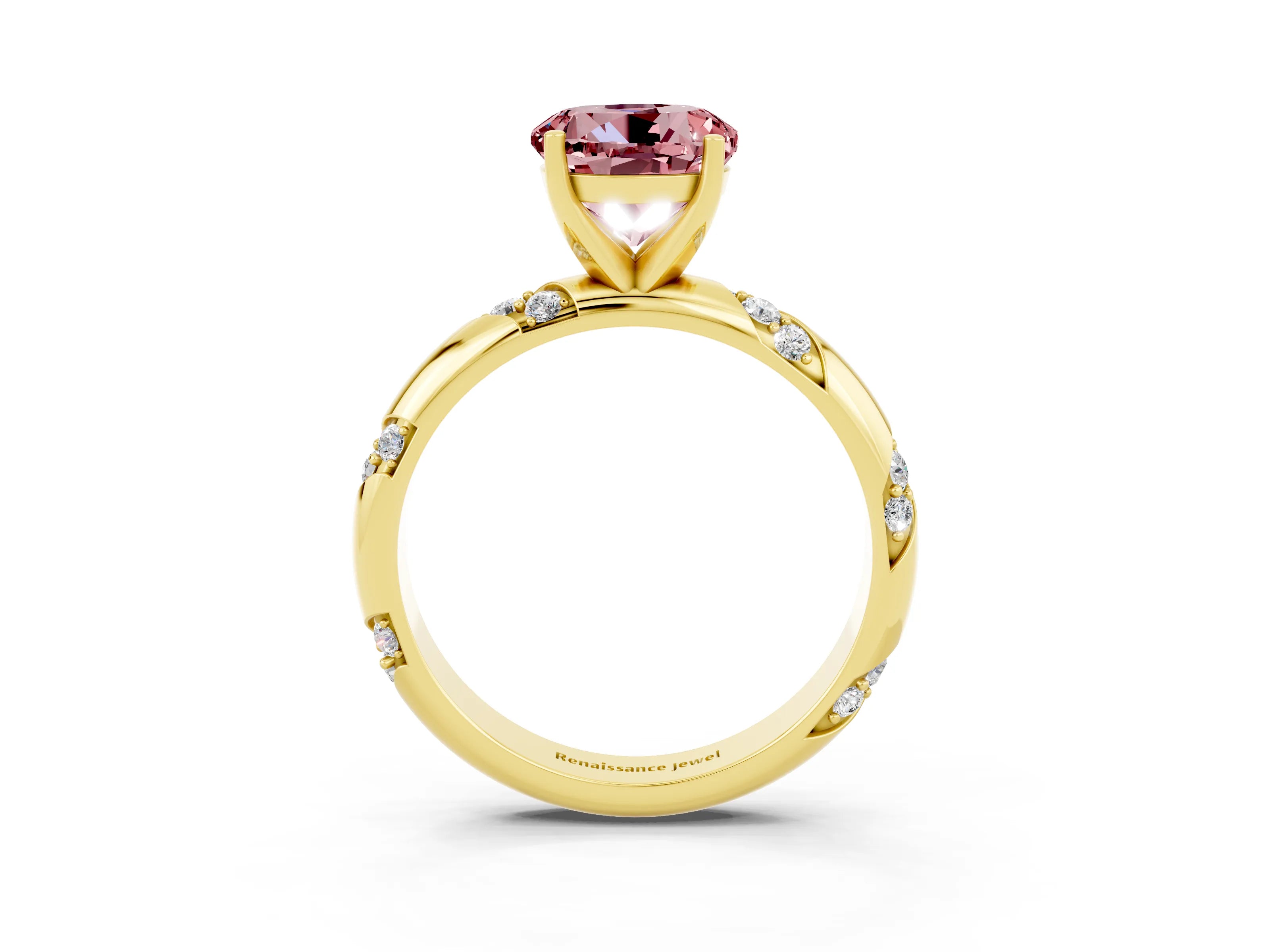 Yellow gold Round Cut Solitaire Diamond Engagement Ring with Twisted Pave Band and Four-Prong Setting_3
