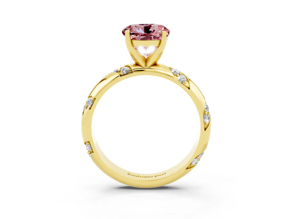 Yellow gold Round Cut Solitaire Diamond Engagement Ring with Twisted Pave Band and Four-Prong Setting