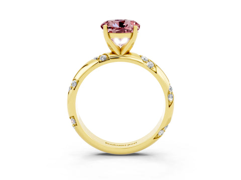 Yellow gold Round Cut Solitaire Diamond Engagement Ring with Twisted Pave Band and Four-Prong Setting_3
