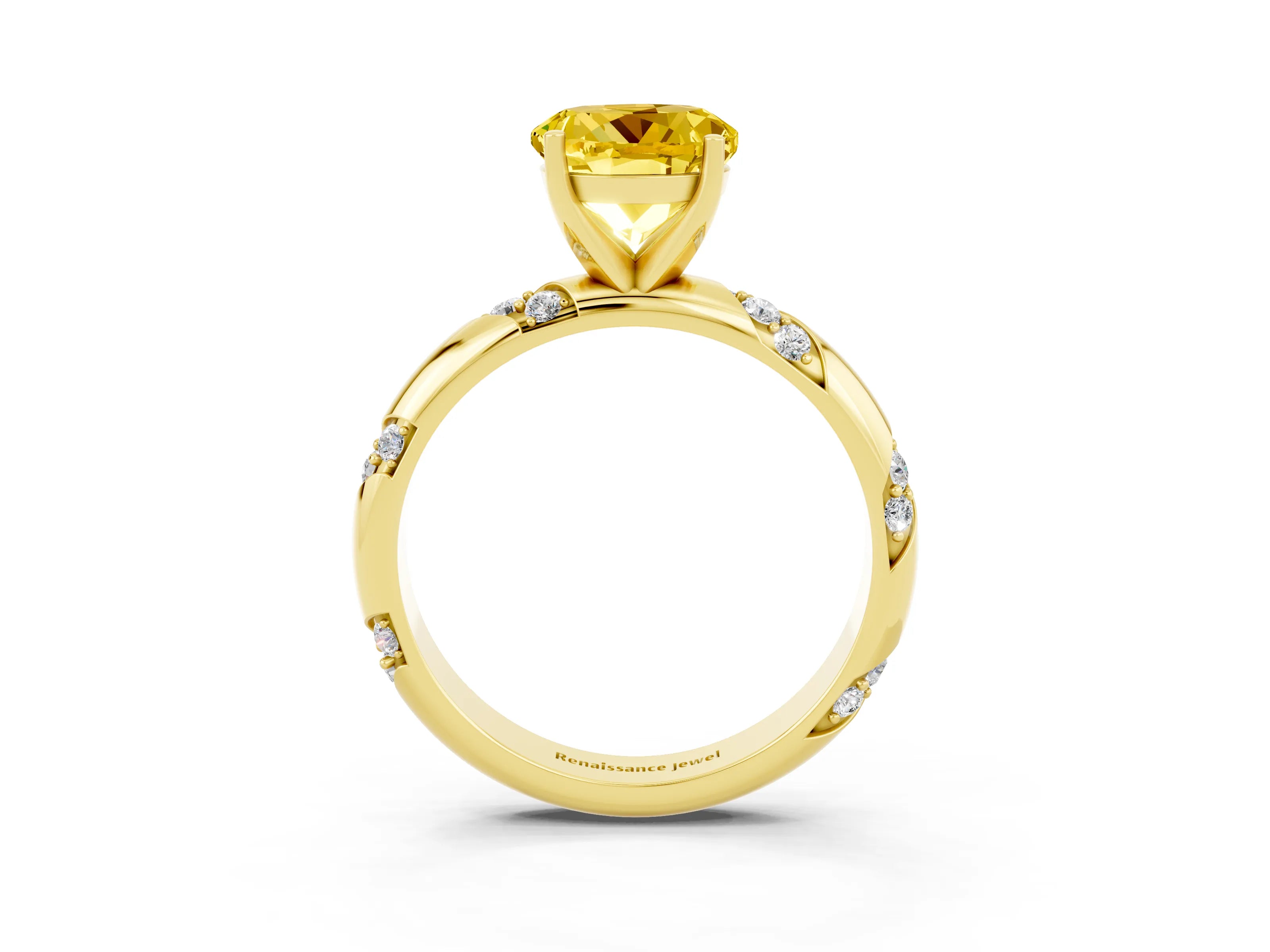 Yellow gold Round Cut Solitaire Diamond Engagement Ring with Twisted Pave Band and Four-Prong Setting_3