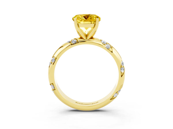 Yellow gold Round Cut Yellow Sapphire Solitaire Engagement Ring with Twisted Round  Accent Band and Prong Setting