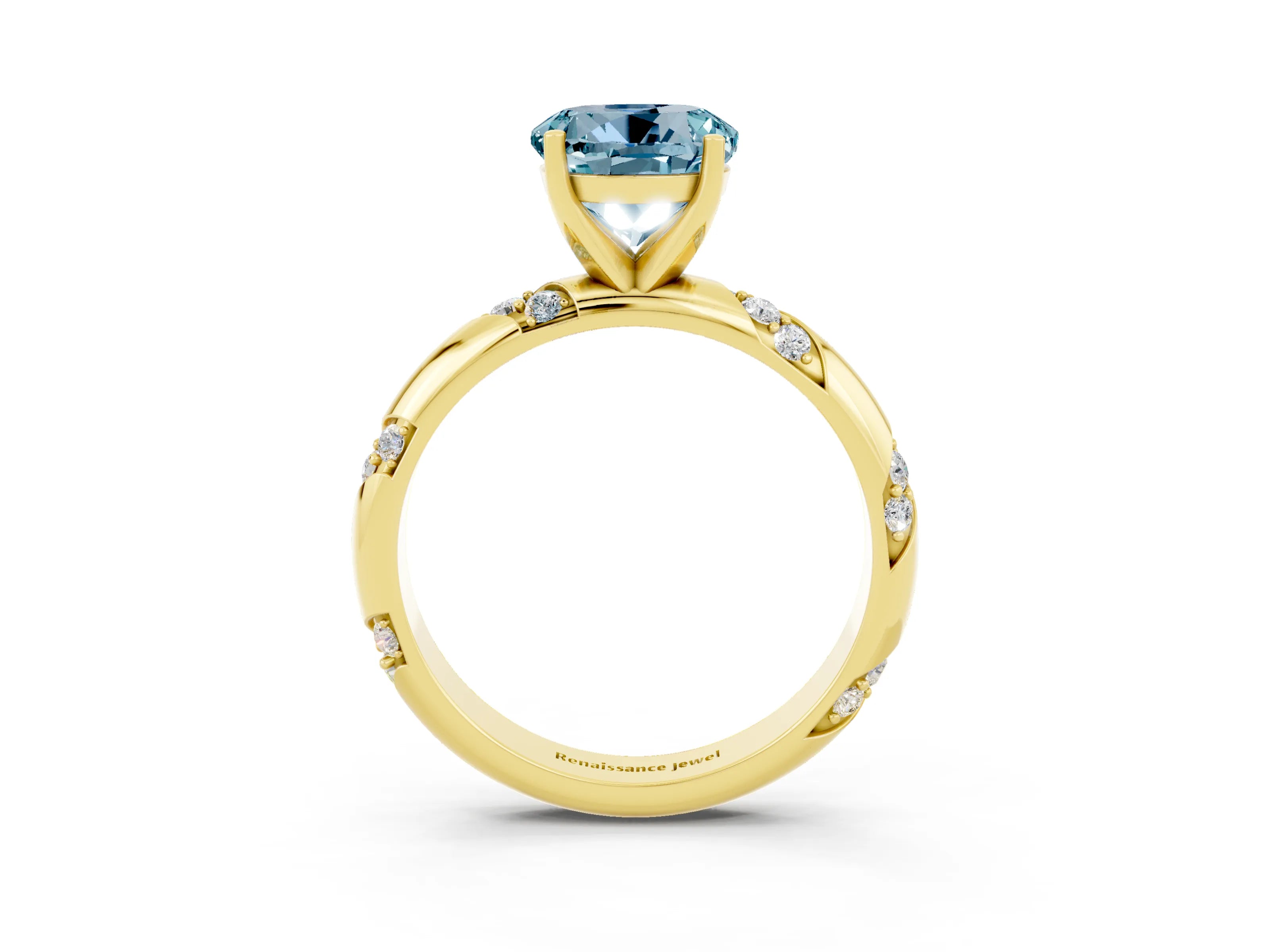 Yellow gold Round Cut Solitaire Diamond Engagement Ring with Twisted Pave Band and Four-Prong Setting_3